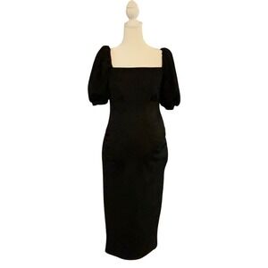 ASOS maternity black‎ sexy dress square neck size 4 puff sleeve zipper